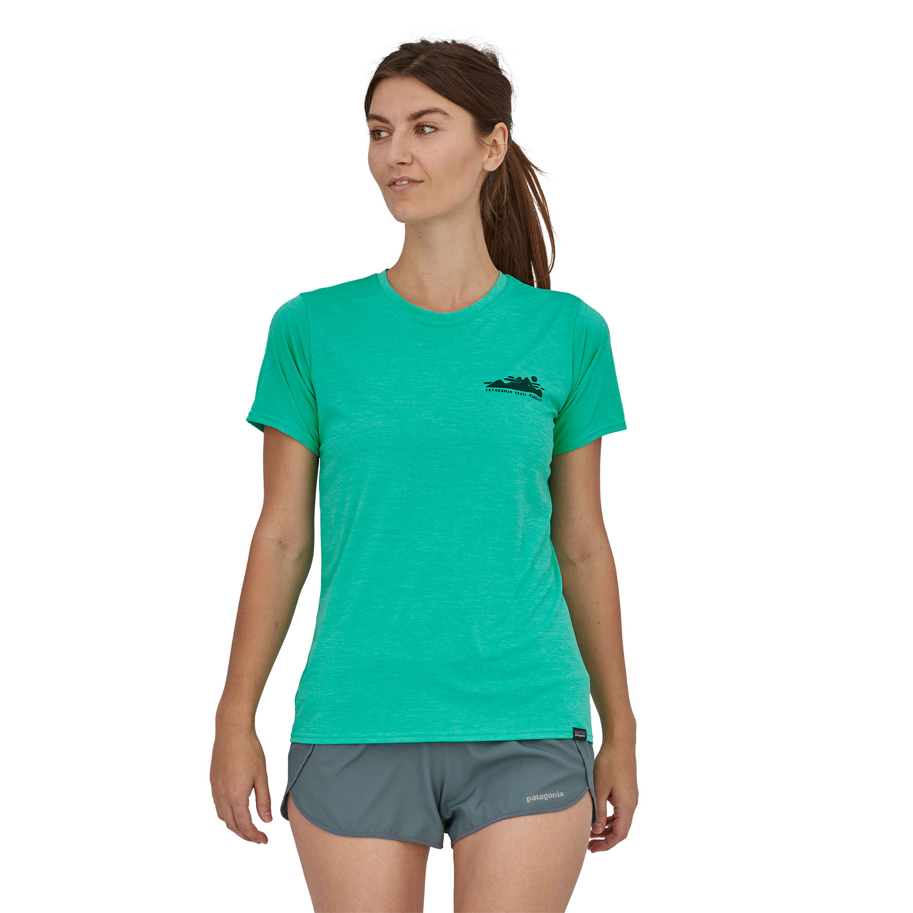 PATAGONIA Women's Capilene® Cool Daily Graphic Shirt Trails Everywhere: Fresh Teal X-Dye