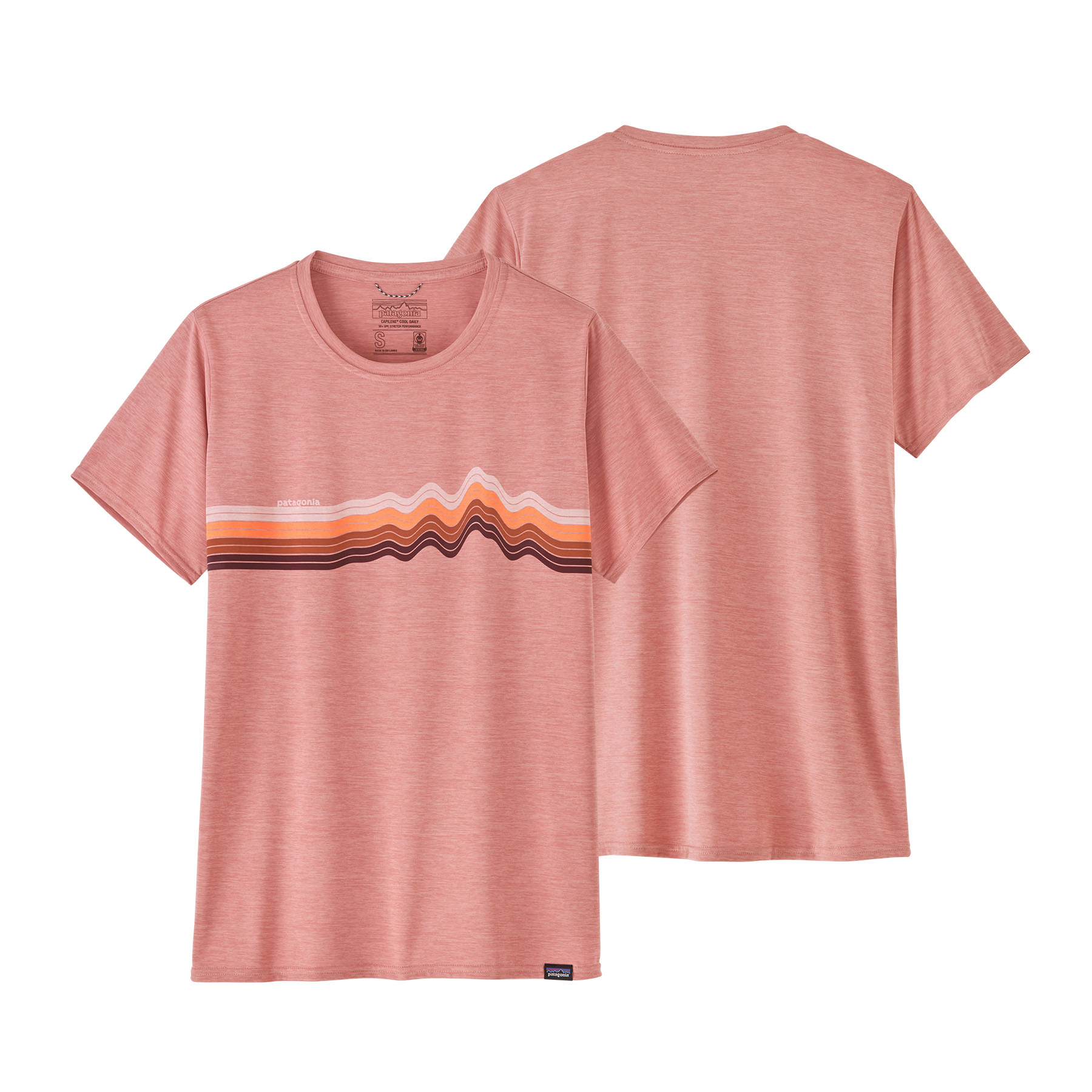 PATAGONIA Women's Capilene® Cool Daily Graphic Shirt Ridge Rise Stripe: Sunfade Pink X-Dye