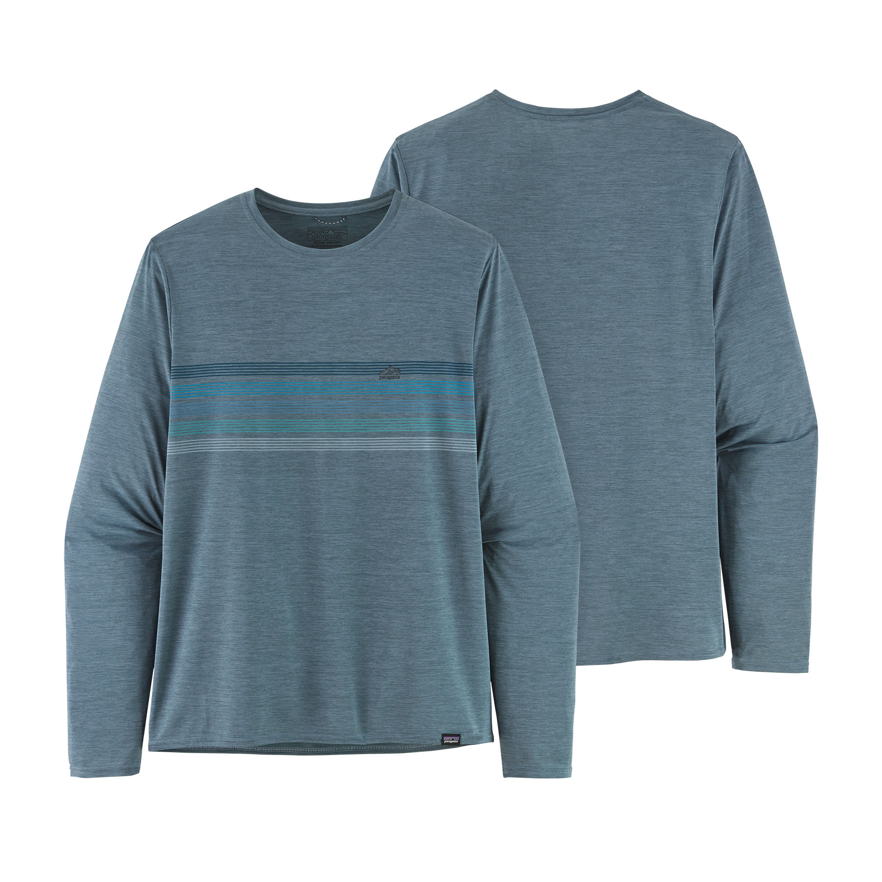 PATAGONIA Men's Long-Sleeved Capilene® Cool Daily Graphic Shirt Line Logo Ridge Stripe: Light Plume Grey X-Dye