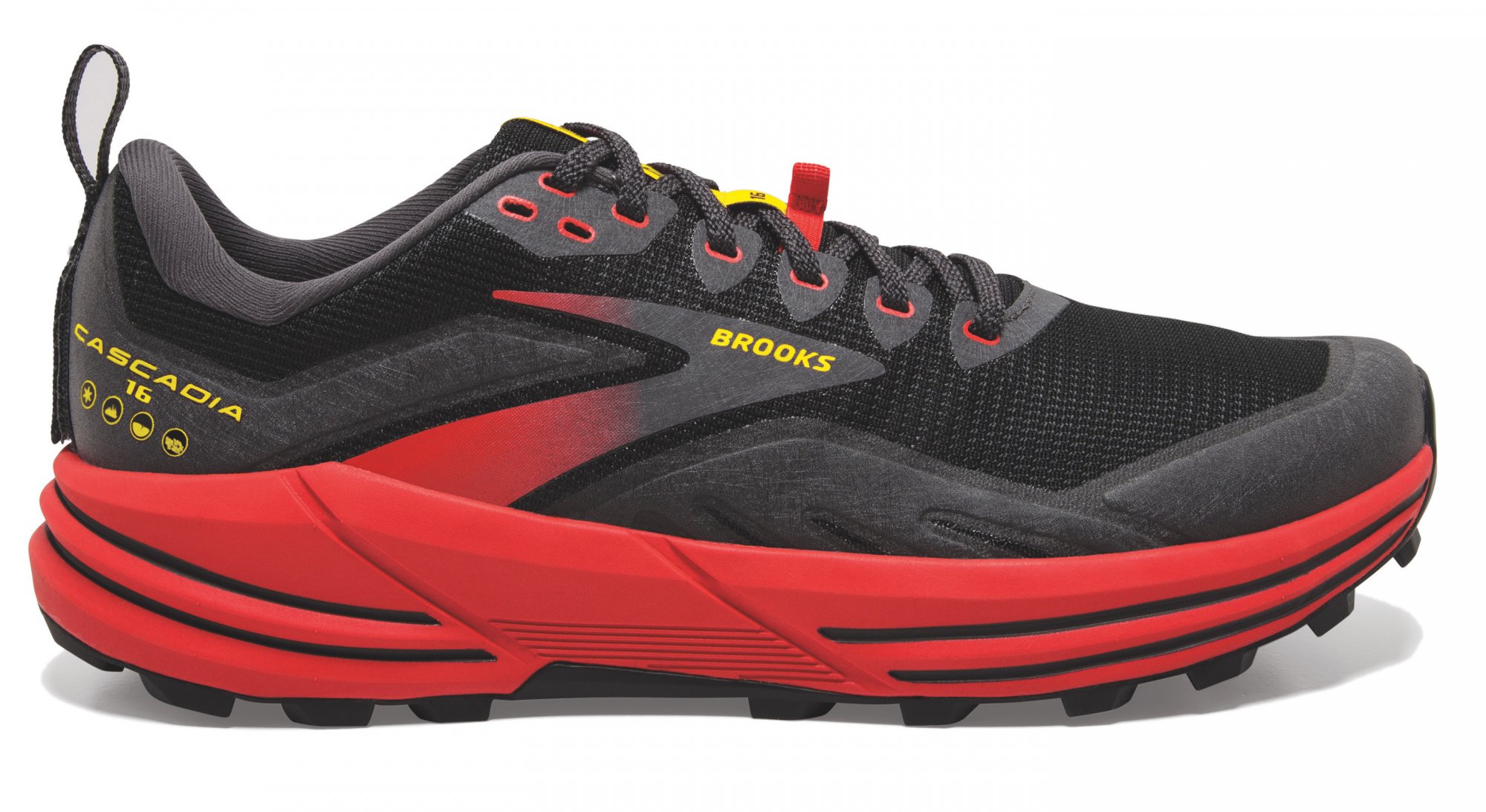 BROOKS Cascadia 16 Black/Fiery Red/Blazing Yellow