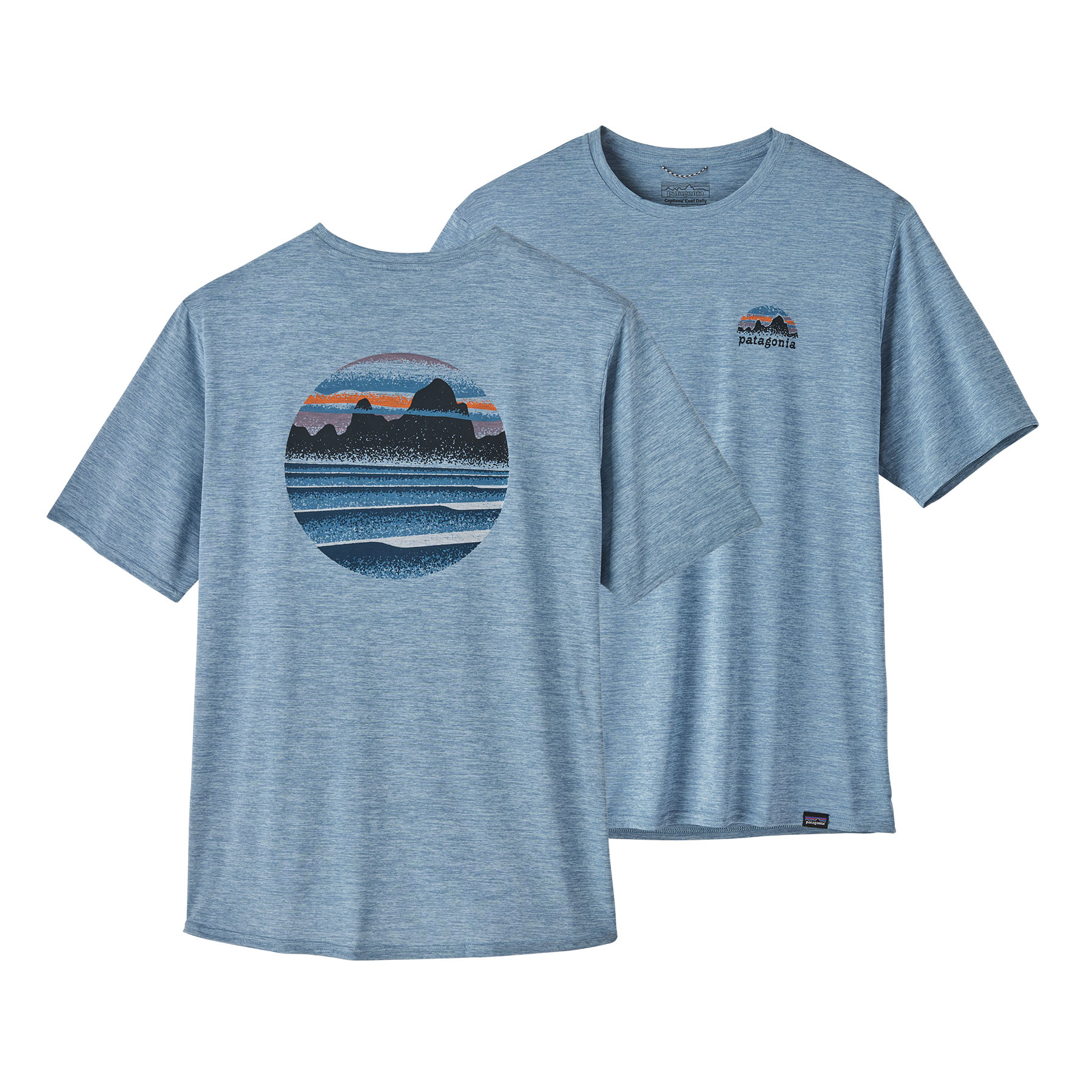 PATAGONIA Men's Capilene® Cool Daily Graphic Shirt Skyline Stencil: Steam Blue X-Dye