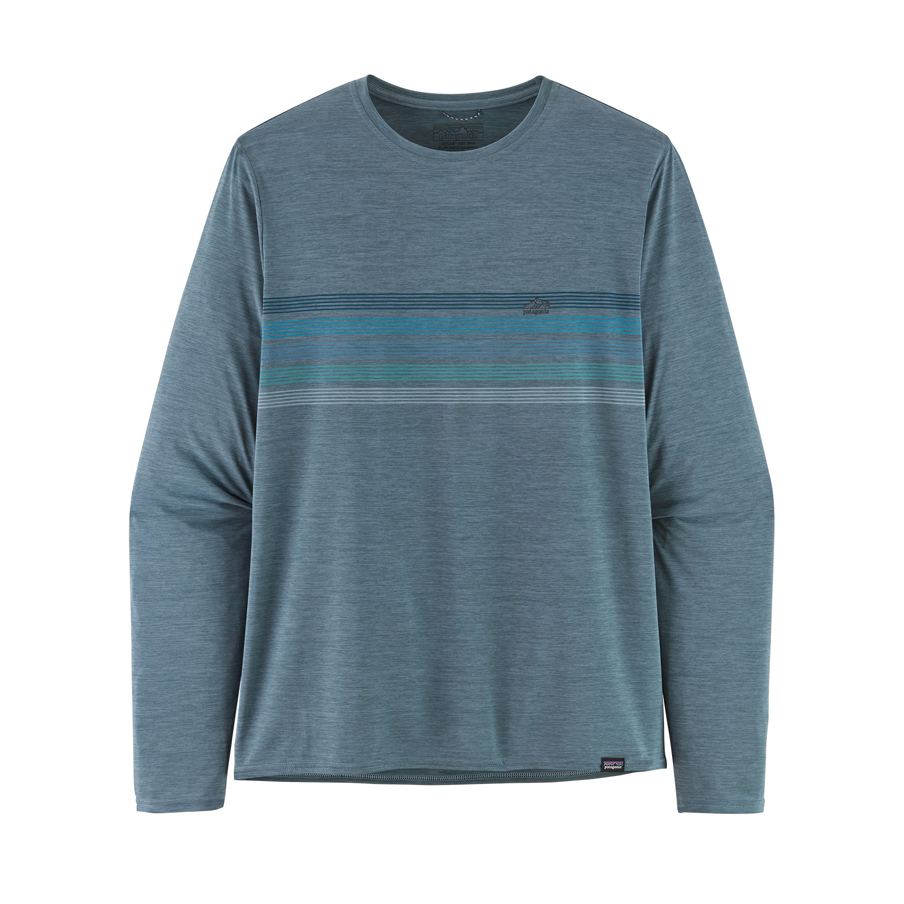 PATAGONIA Men's Long-Sleeved Capilene® Cool Daily Graphic Shirt Line Logo Ridge Stripe: Light Plume Grey X-Dye NEW
