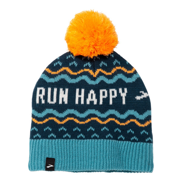 BROOKS Heritage Pom Beanie Storm Blue Run Happy